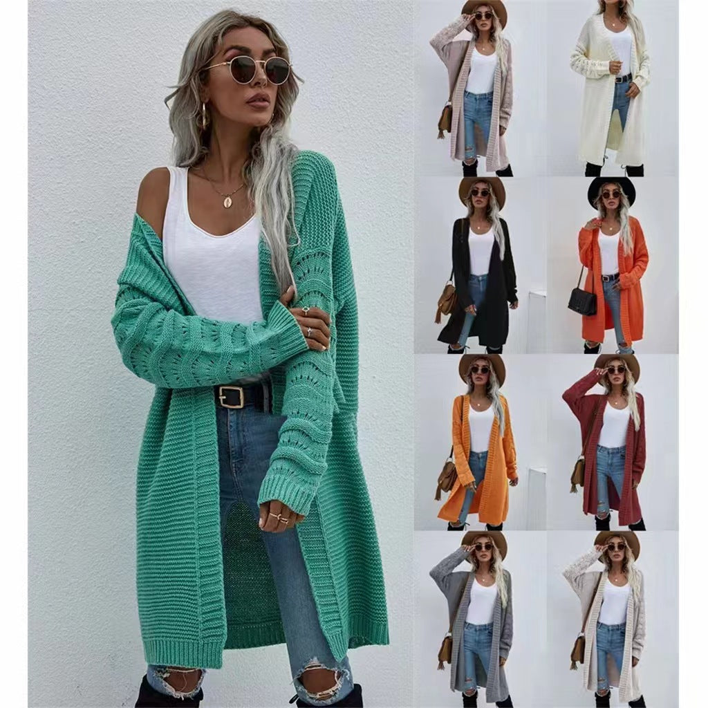 Women's Long Knitted Cardigan – Casual Autumn Winter Open Front Sweater