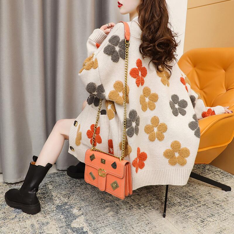 Women's Floral Knitted Cardigan – Casual Winter Long Sleeve Sweater