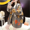 Women's Floral Knitted Cardigan – Casual Winter Long Sleeve Sweater