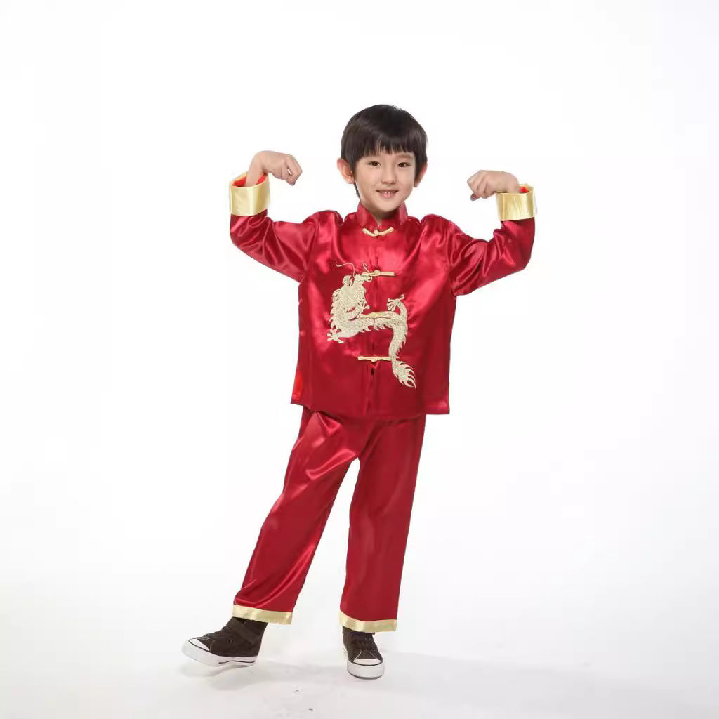 Pakistani Kids Tang Suit with Golden Dragon Embroidery – Traditional Festive Outfit