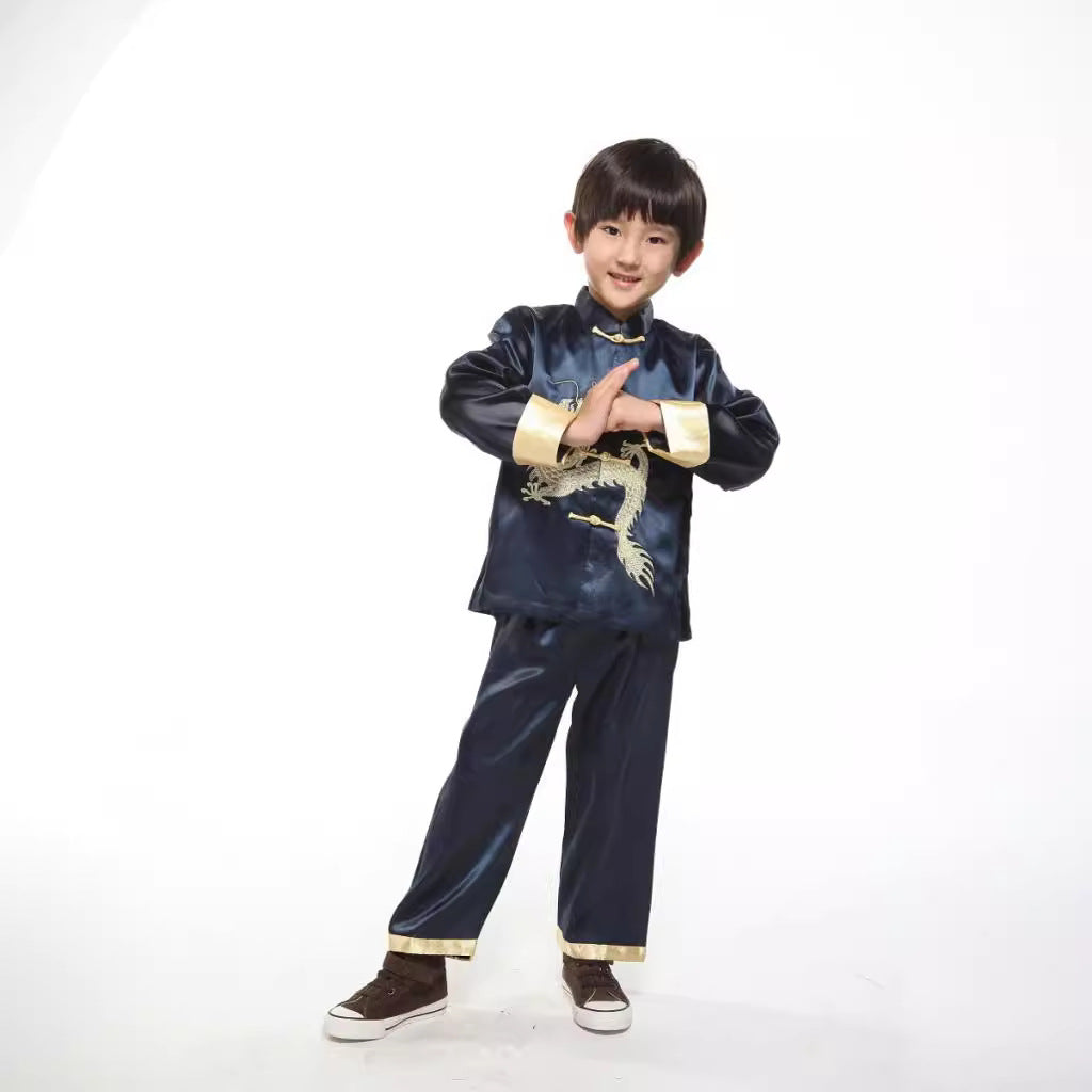 Pakistani Kids Tang Suit with Golden Dragon Embroidery – Traditional Festive Outfit