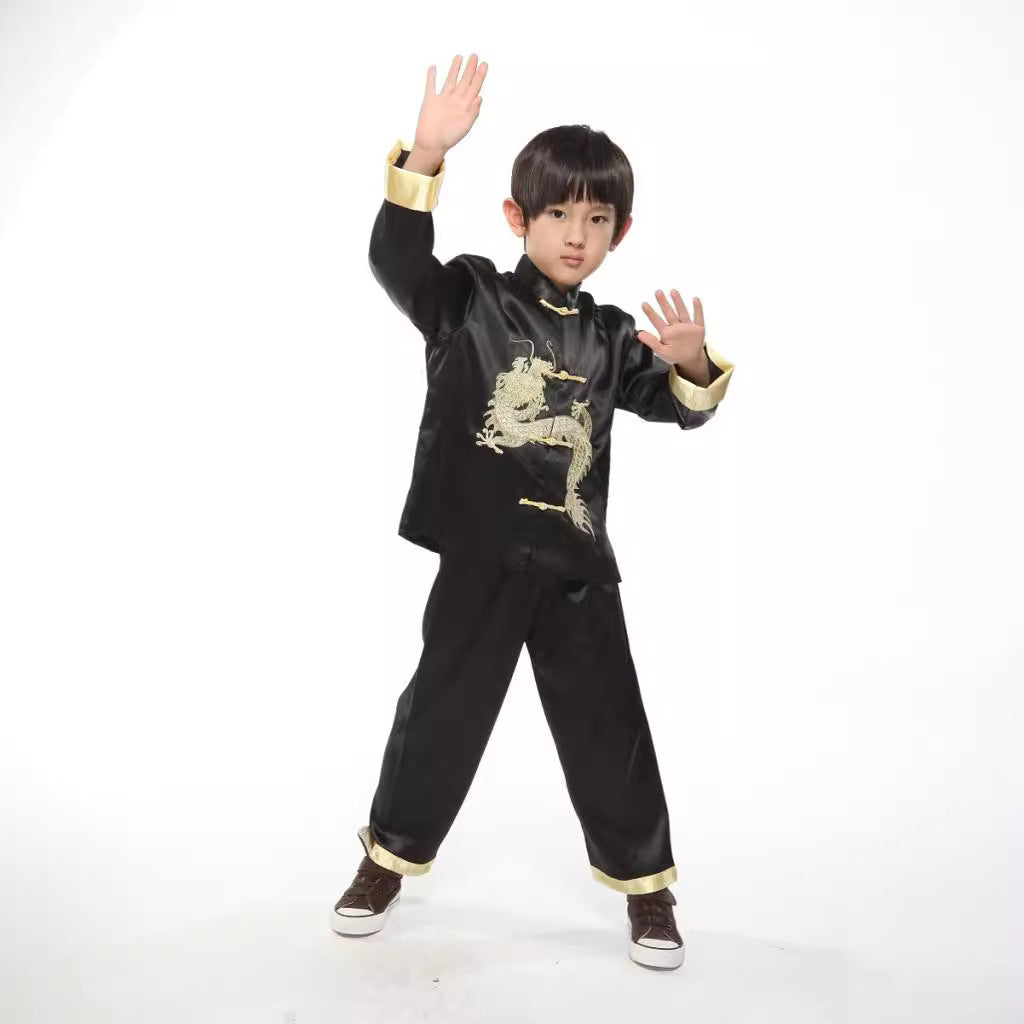 Pakistani Kids Tang Suit with Golden Dragon Embroidery – Traditional Festive Outfit