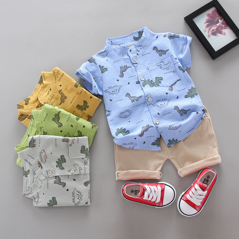 Baby Dinosaur Cotton Suit – Short Sleeve 2-Piece Outfit for Infants & Toddlers