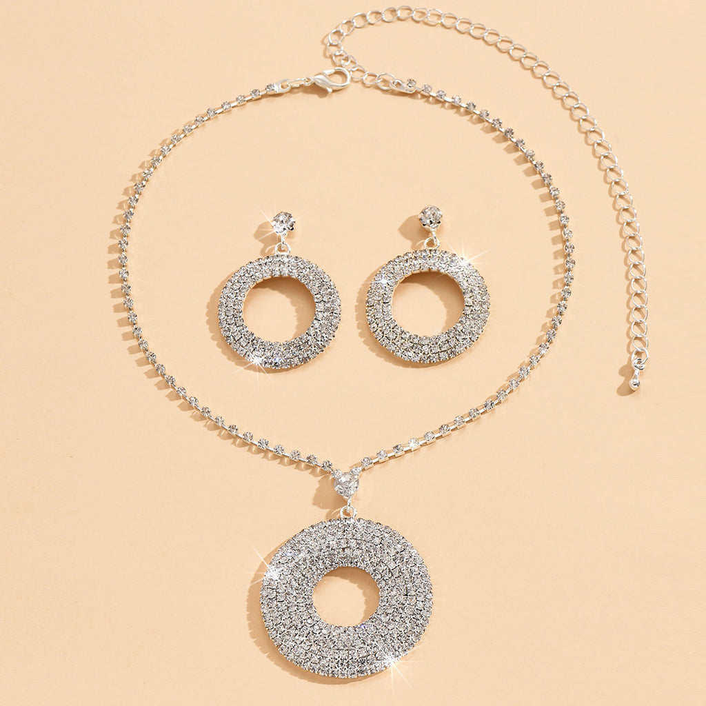 Large Silver Diamond Pendant Necklace Set for Women – Elegant Statement Jewelry