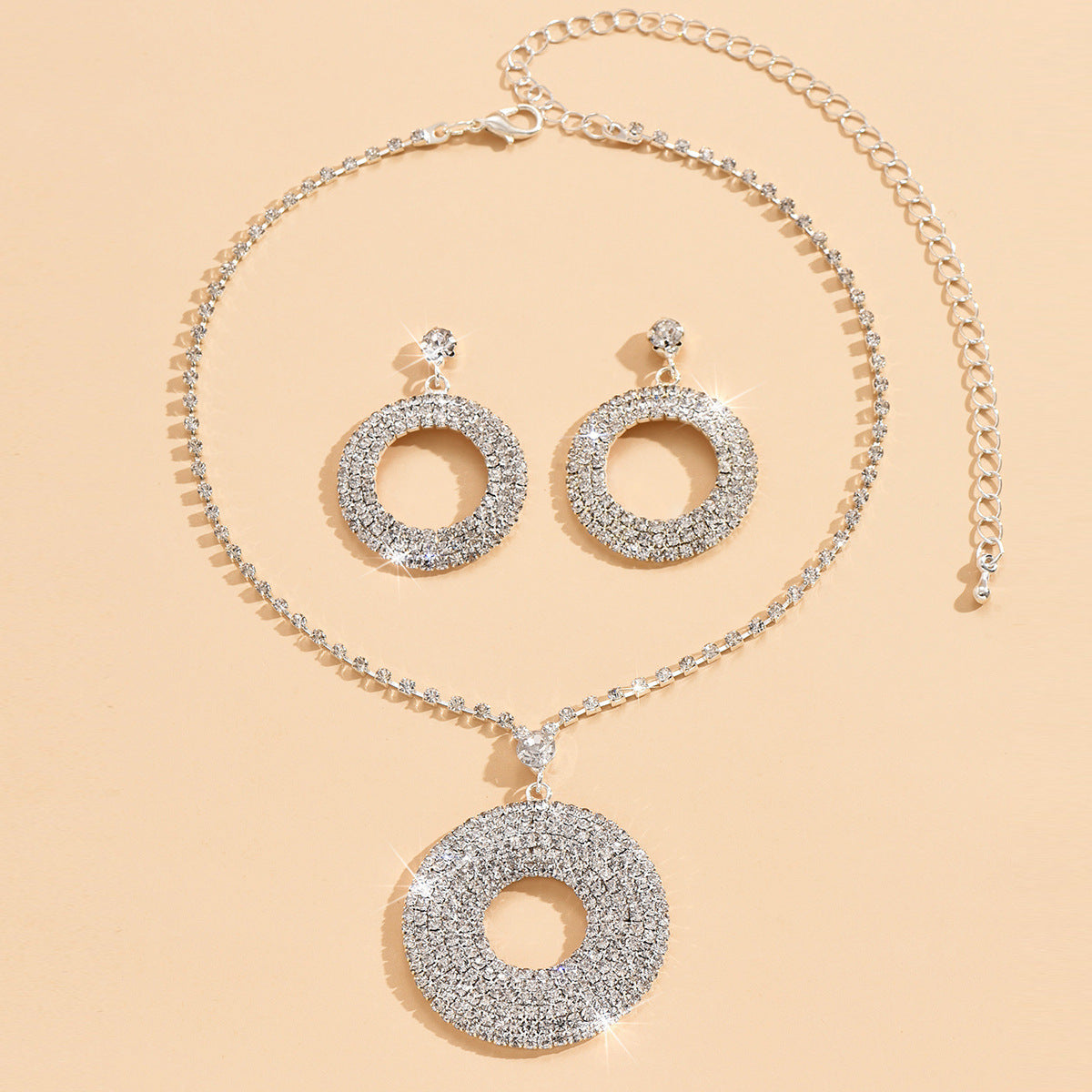 Large Silver Diamond Pendant Necklace Set for Women – Elegant Statement Jewelry