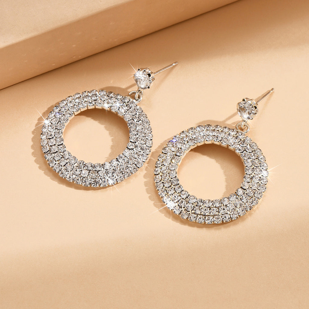 Large Silver Diamond Pendant Necklace Set for Women – Elegant Statement Jewelry