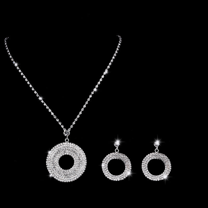 Large Silver Diamond Pendant Necklace Set for Women – Elegant Statement Jewelry