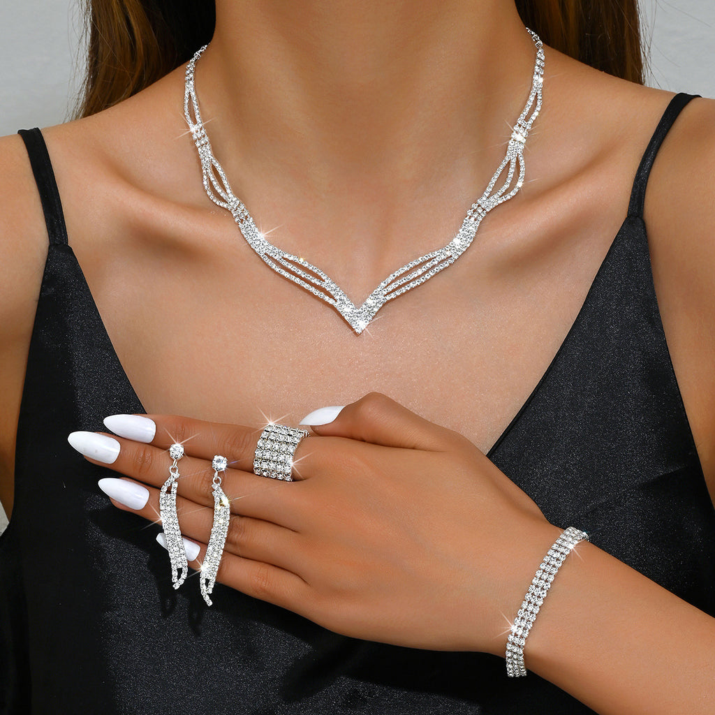 Sparkling Rhinestone 3-Piece Jewelry Set for Women – Necklace, Earrings & Ring Set