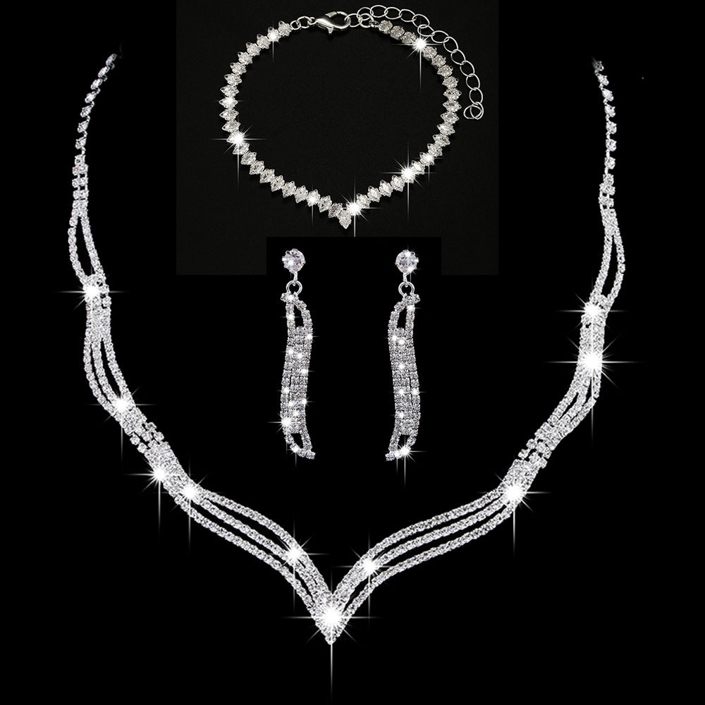 Sparkling Rhinestone 3-Piece Jewelry Set for Women – Necklace, Earrings & Ring Set