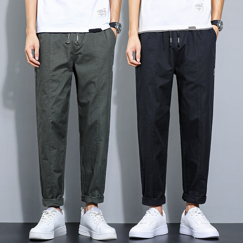 Men's Black Loose Straight Cotton Pants | Comfortable Autumn Casual Trousers