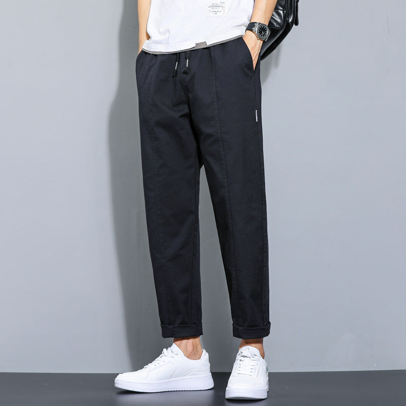 Men's Black Loose Straight Cotton Pants | Comfortable Autumn Casual Trousers