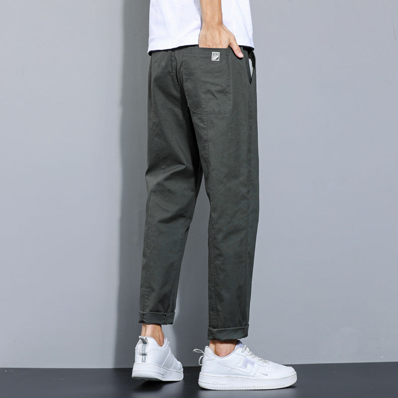Men's Black Loose Straight Cotton Pants | Comfortable Autumn Casual Trousers