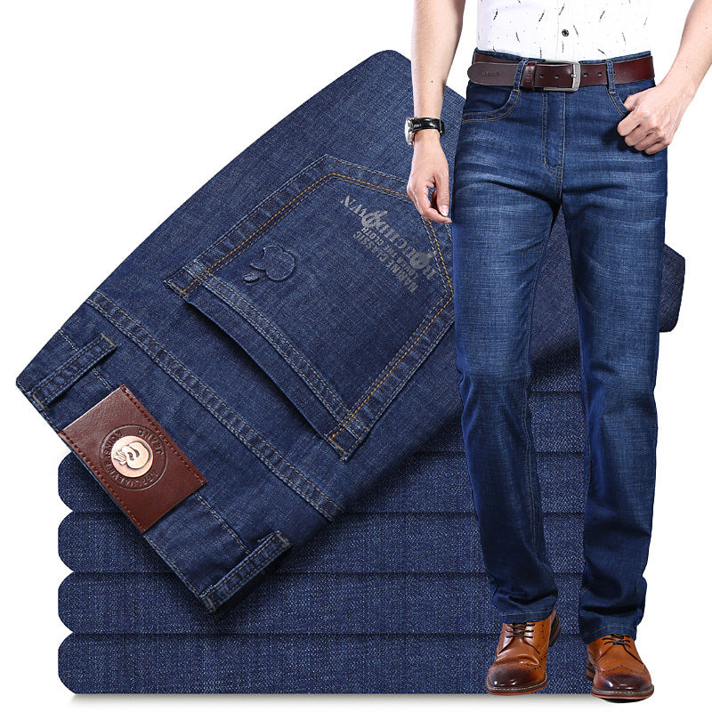 Men's Loose Fit Denim Pants | High Waist Summer Jeans with Brown Belt