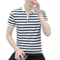 Men's White & Black Striped Polo Shirt | Cotton Summer Casual Shirt