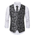 Men's Paisley Jacquard Vest – Black & Silver Formal Waistcoat for Autumn & Winter