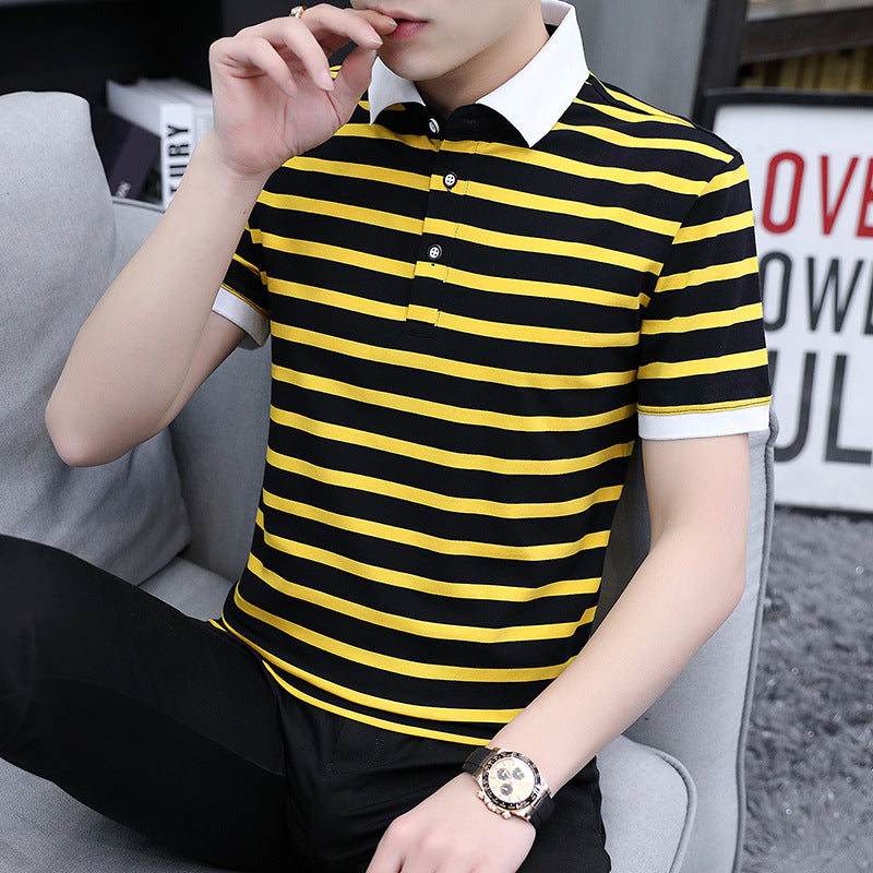 Men's White & Black Striped Polo Shirt | Cotton Summer Casual Shirt