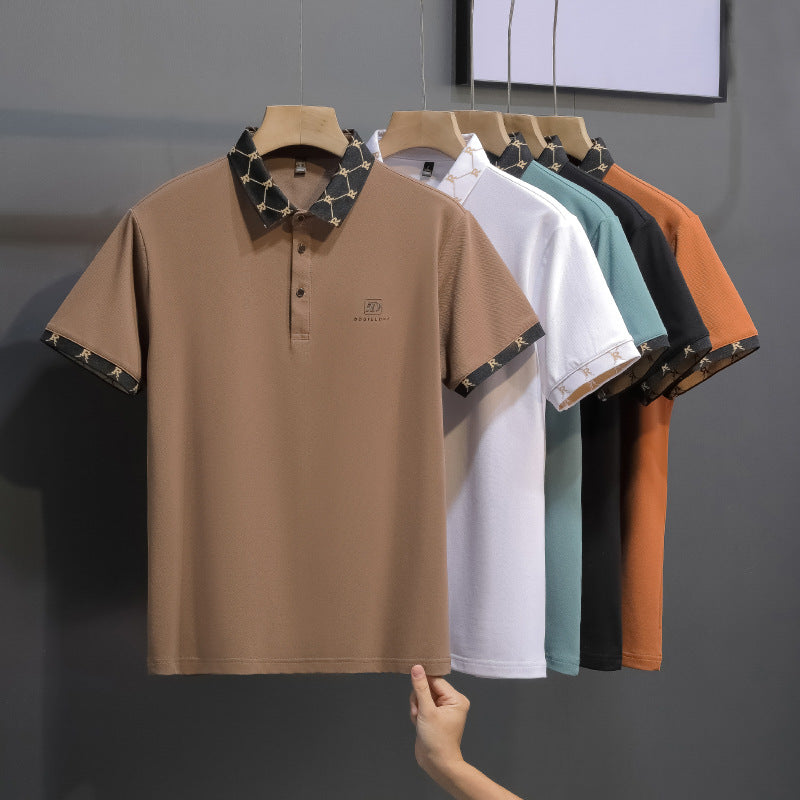 Men's Cotton Polo Shirt with Trendy Lapel Print | Short Sleeve Summer Wear