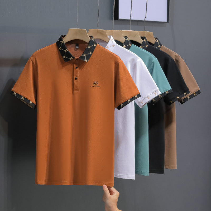 Men's Cotton Polo Shirt with Trendy Lapel Print | Short Sleeve Summer Wear