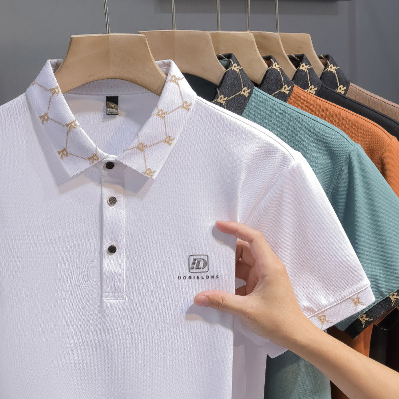 Men's Cotton Polo Shirt with Trendy Lapel Print | Short Sleeve Summer Wear