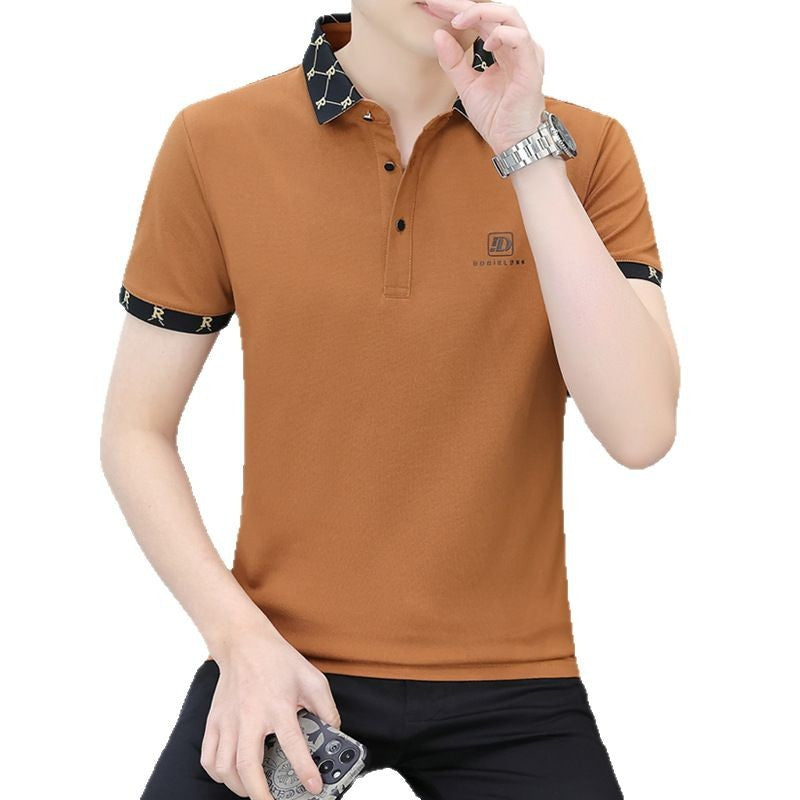 Men's Cotton Polo Shirt with Trendy Lapel Print | Short Sleeve Summer Wear