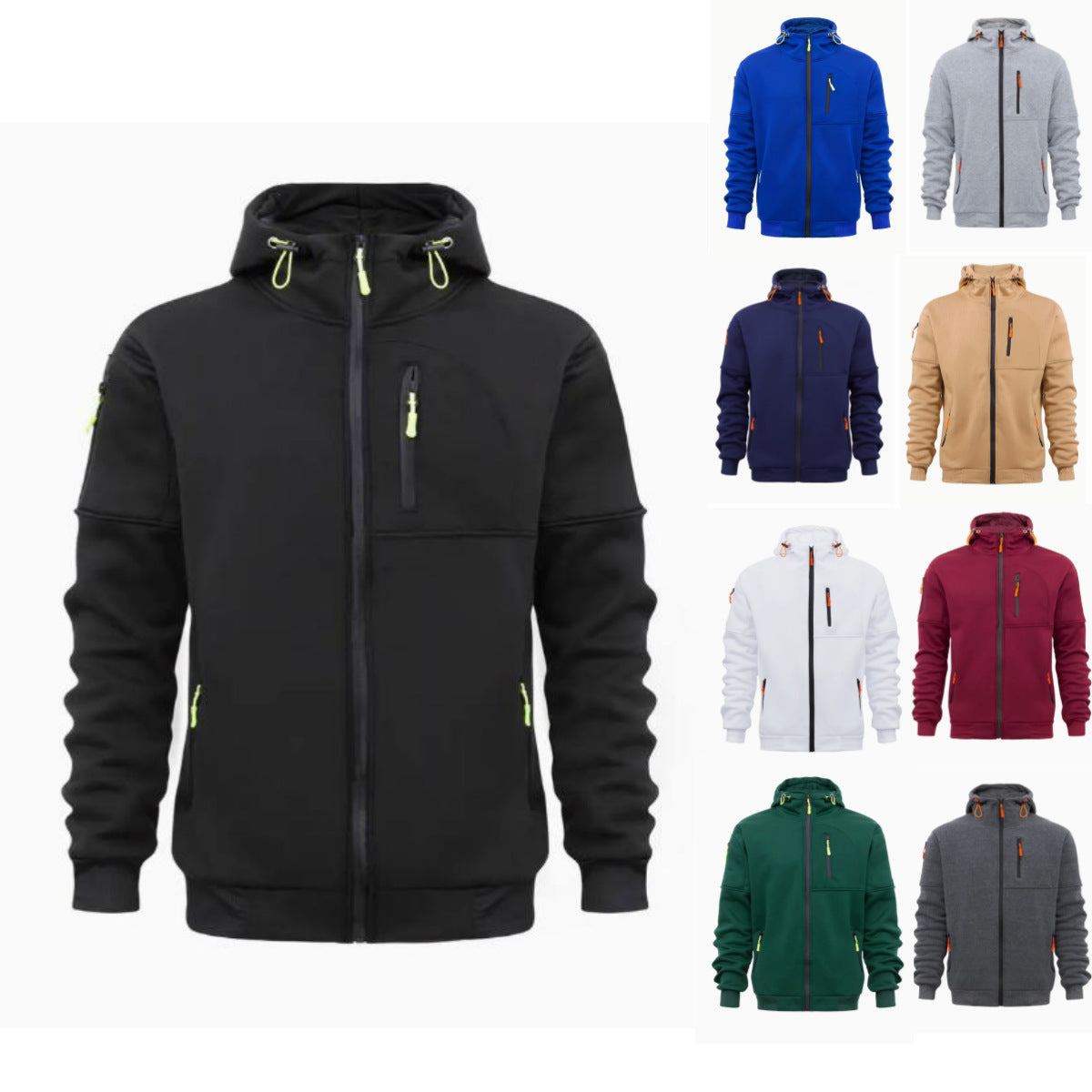 Plus Size Men's Multi-Zipper Hoodie | Multi-Pocket Sports Style Jacket
