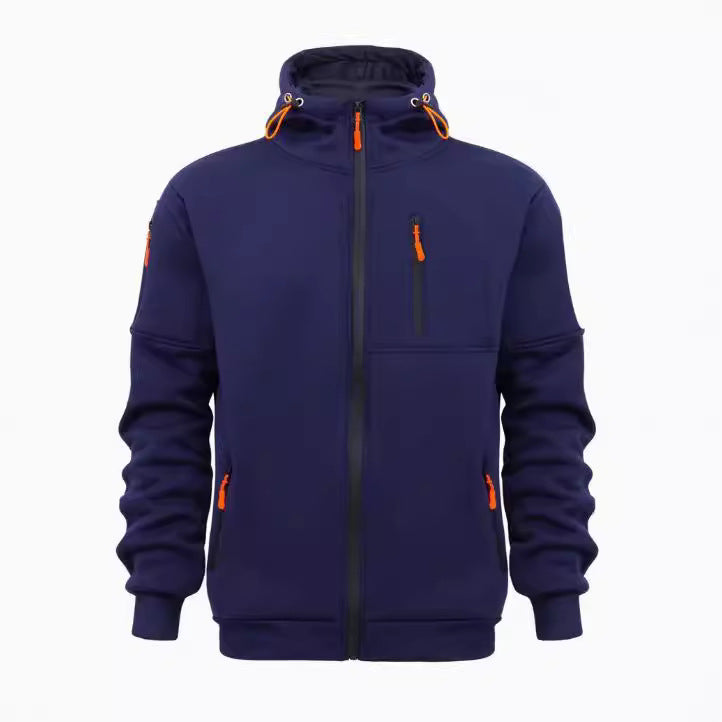 Plus Size Men's Multi-Zipper Hoodie | Multi-Pocket Sports Style Jacket