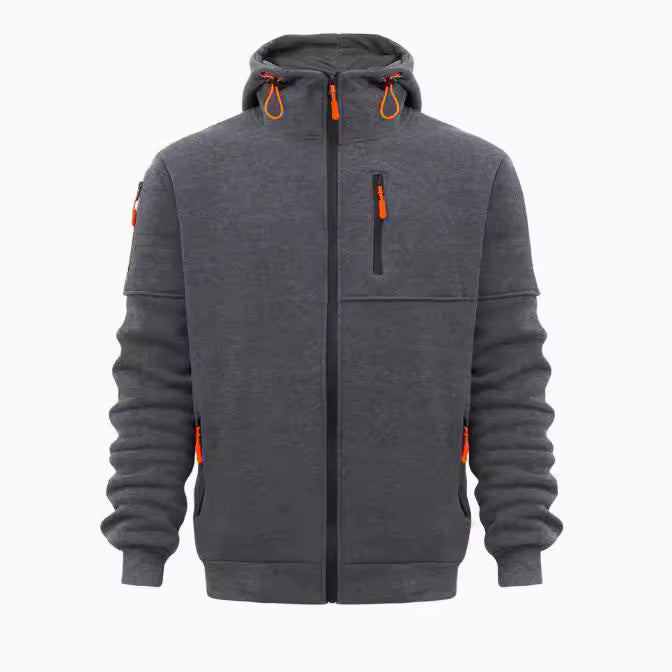 Plus Size Men's Multi-Zipper Hoodie | Multi-Pocket Sports Style Jacket