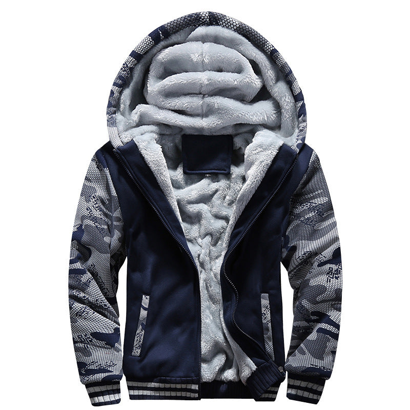 Men's Camo Navy Hooded Fleece Jacket | Warm Winter Coat