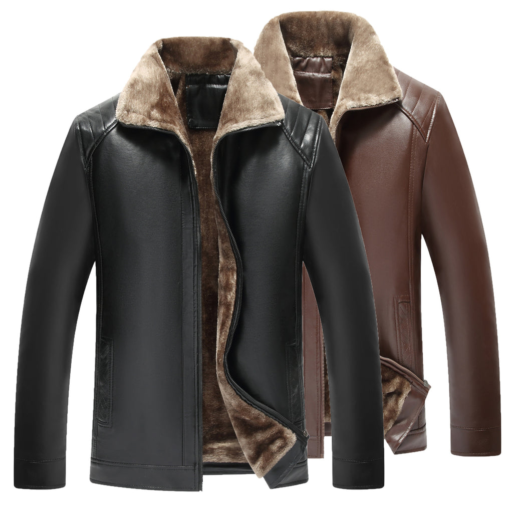 Men's Black Leather Jacket with Fur Lining – Warm Winter Biker & Casual Coat