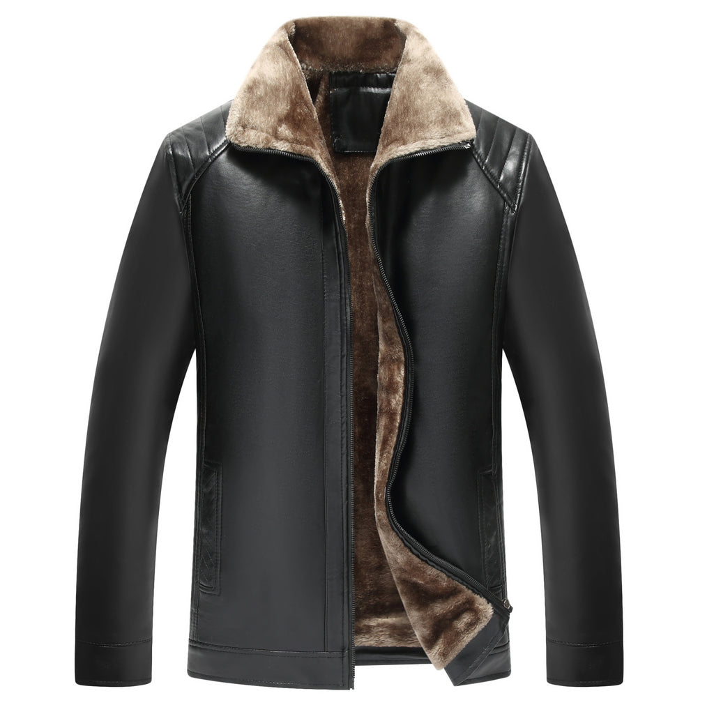 Men's Black Leather Jacket with Fur Lining – Warm Winter Biker & Casual Coat