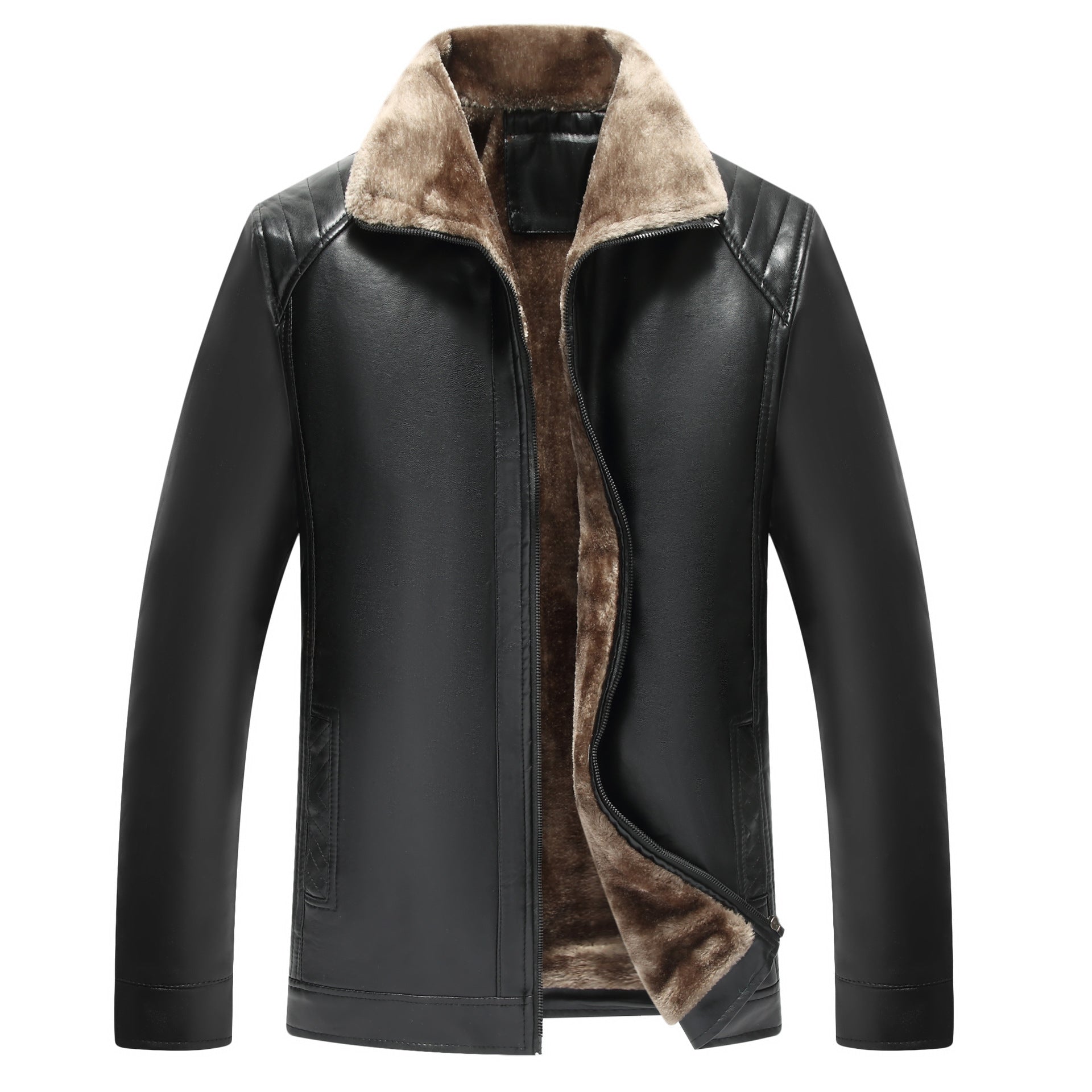 Men's Black Leather Jacket with Fur Lining – Warm Winter Biker & Casual Coat