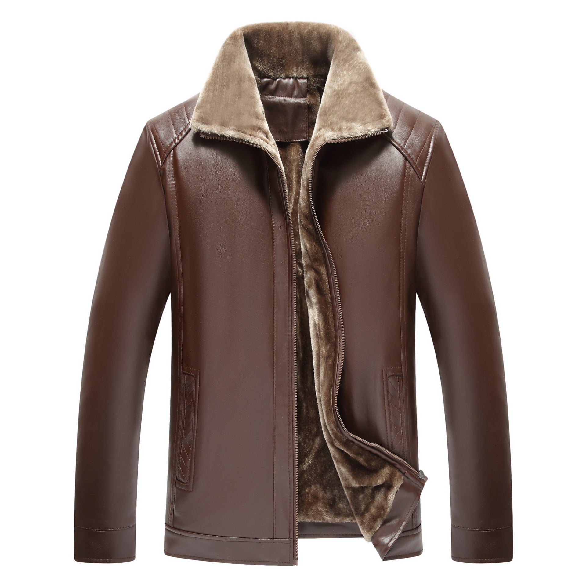 Men's Black Leather Jacket with Fur Lining – Warm Winter Biker & Casual Coat
