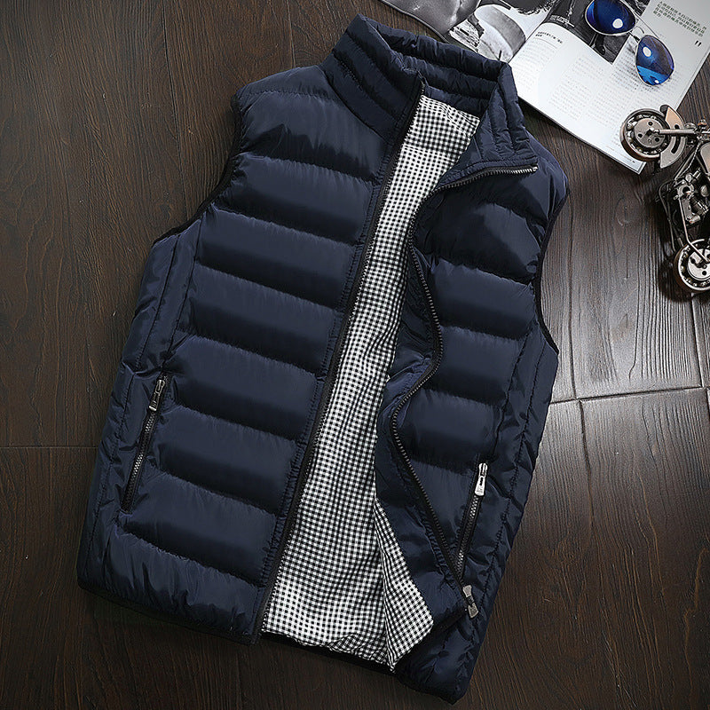 Men's Checkered Lining Winter Vest – Plus Size Warm Sleeveless Jacket