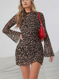 Leopard Print Long Sleeve Dress for Women | Trendy Casual Fashion Dress